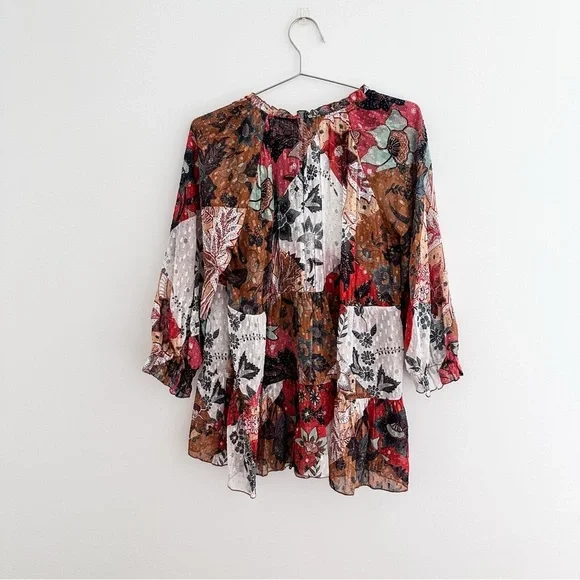 Johnny Was Claire Floral-print Tiered Chiffon Blouse Silk Blend